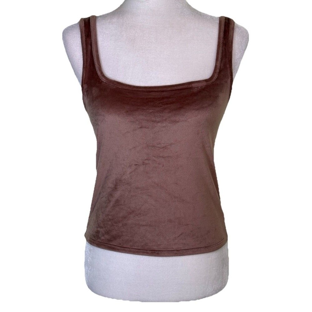 Women’s Brown Velour Square Neck Tank Top Y2K Indie Sleaze‎ Fitted Size Medium